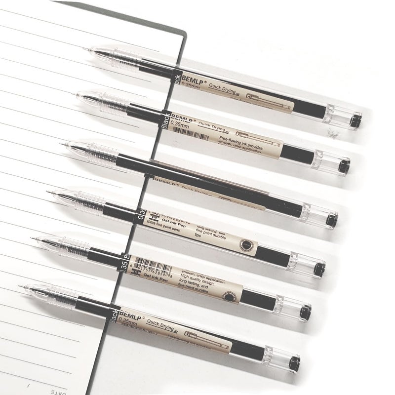 BEMLP Gel ink Pen 0.35mm Black Liquid Ink Rollerball Gel Pens Quick Drying fine point Pens Ballpoint Japanese Pens Premium School Office student Exam Writing Stationery Supply 12 Pcs/Set (Black) - Image 4
